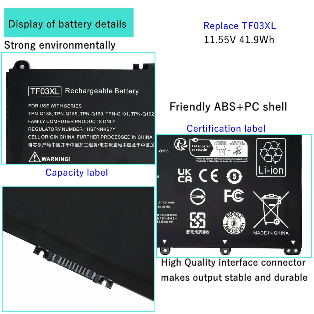 Laptop Battery for HP TF03XL Pavilion 14-BF 15-CC 15-CC001NA 15-CD 17-AR007CA HSTNN-UB7J HSTNN-LB7X HSTNN-LB7J HSTNN-IB7Y
