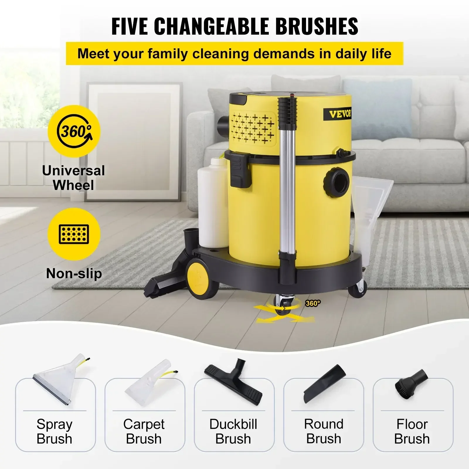 VEVOR Lavatappi Multifunzione Aspirapolvere Wet & Dry Filtrazione HEPA Aspirapolvere portatile 4 in 1 con funzione di soffiaggio e spruzzo