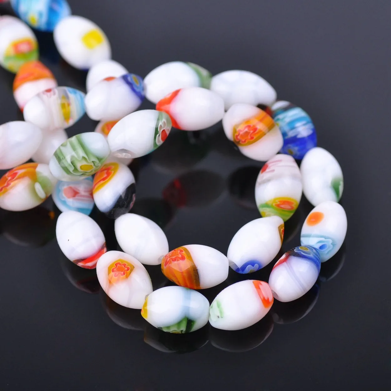 

20pcs Random Mixed Flower Patterns 8x12mm Oval Shape Millefiori Glass Lampwork Loose Beads For Jewelry Making DIY Findings