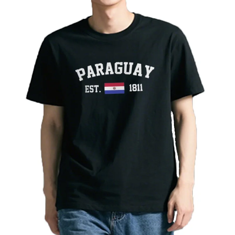 Drapeau du Paraguay à repasser 100 % coton avec Est. Année marine T-Shirts hommes décontracté femmes vêtements patriotiq