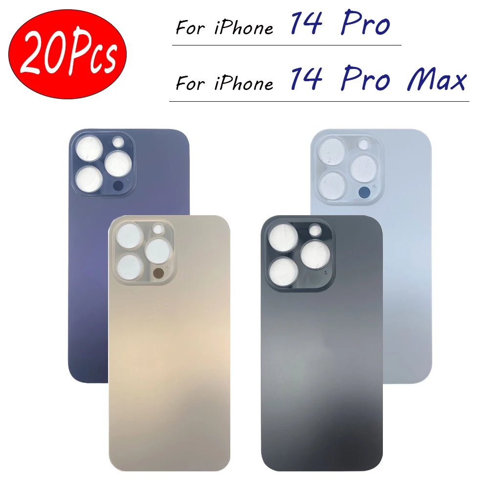 20Pcs，NEW Big Hole Back Glass Rear Door Housing Case Replacement For iPhone 14 Pro Max / 14 Pro Battery Back Cover With Sticker