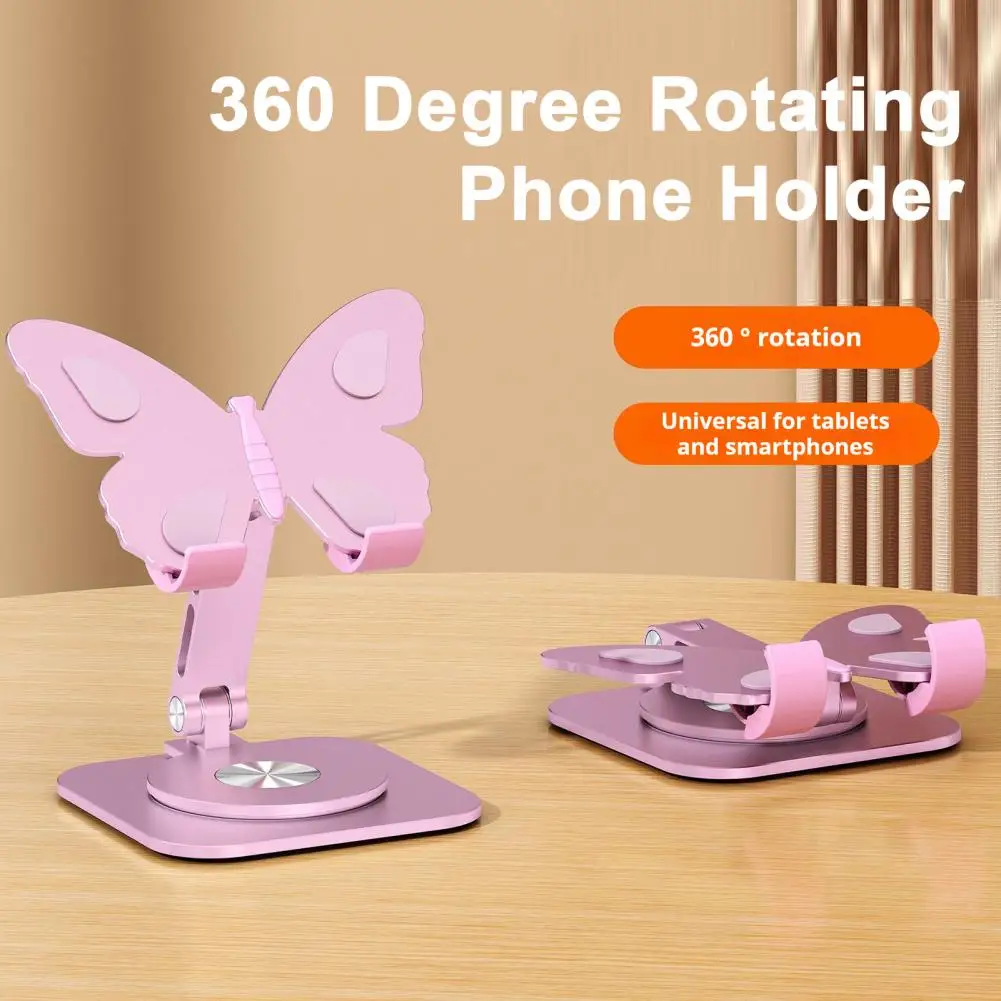

Phone Holder 360 Degrees Rotating Aluminum Alloy Desktop Stand Multi-Angle Adjustable Butterfly Design Foldable Phone Stand