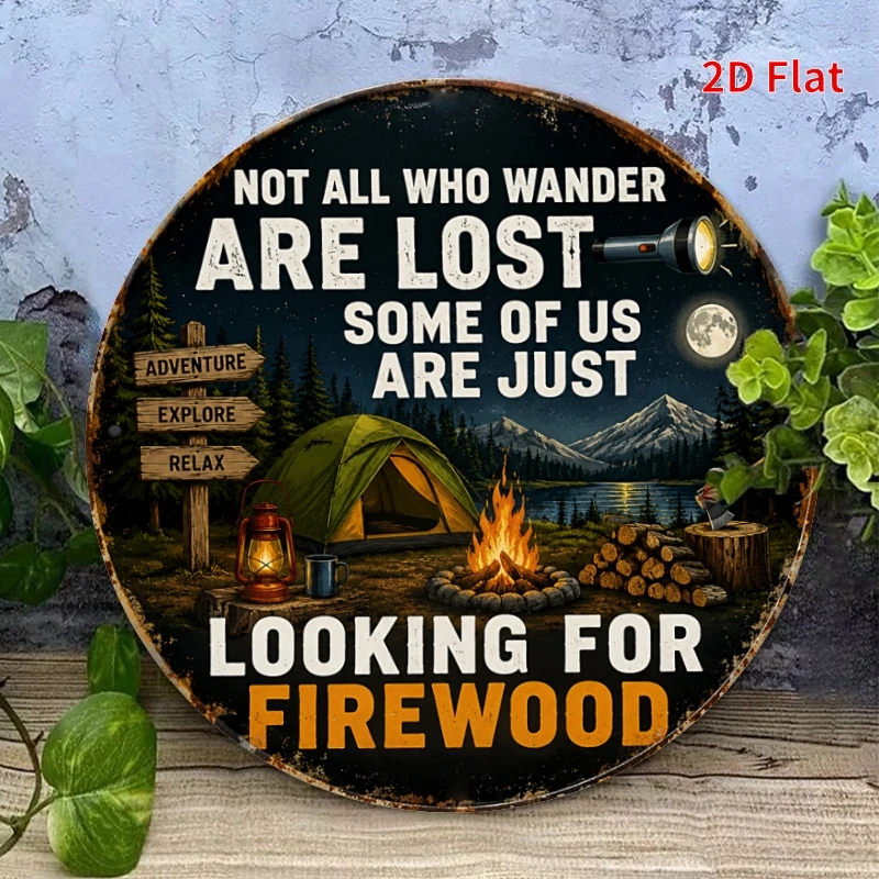 2D Flat, Decorative Sign 2D Flat, [2Dflat], 1pc 7.87x7.87inch- Funny Camping Firewood Tin Sign, Retro Outdoor Decorative Signs f