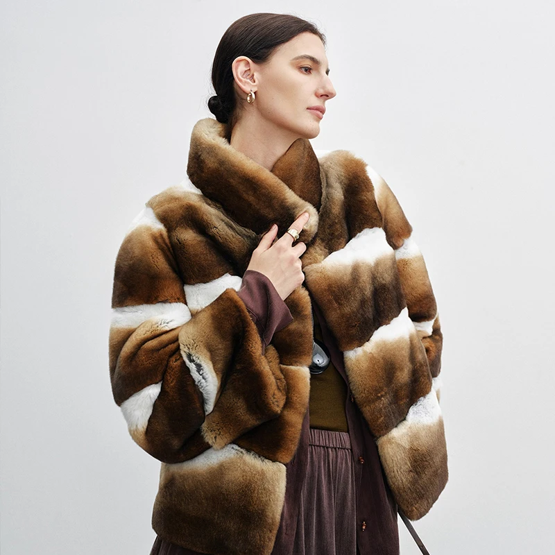 Ftangaiur Winter Import Rex Rabbit Fur Vest Coat Sleeveless Women Mandarin Collar New Striped Short Natural Rex Rabbit Fur Coats