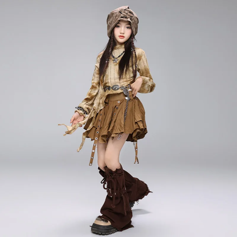 

Костюм для джазового танца для девочек, наряд в стиле Wasteland, групповое представление в стиле хип-хоп для девочек, уличные танцы, модная детская одежда