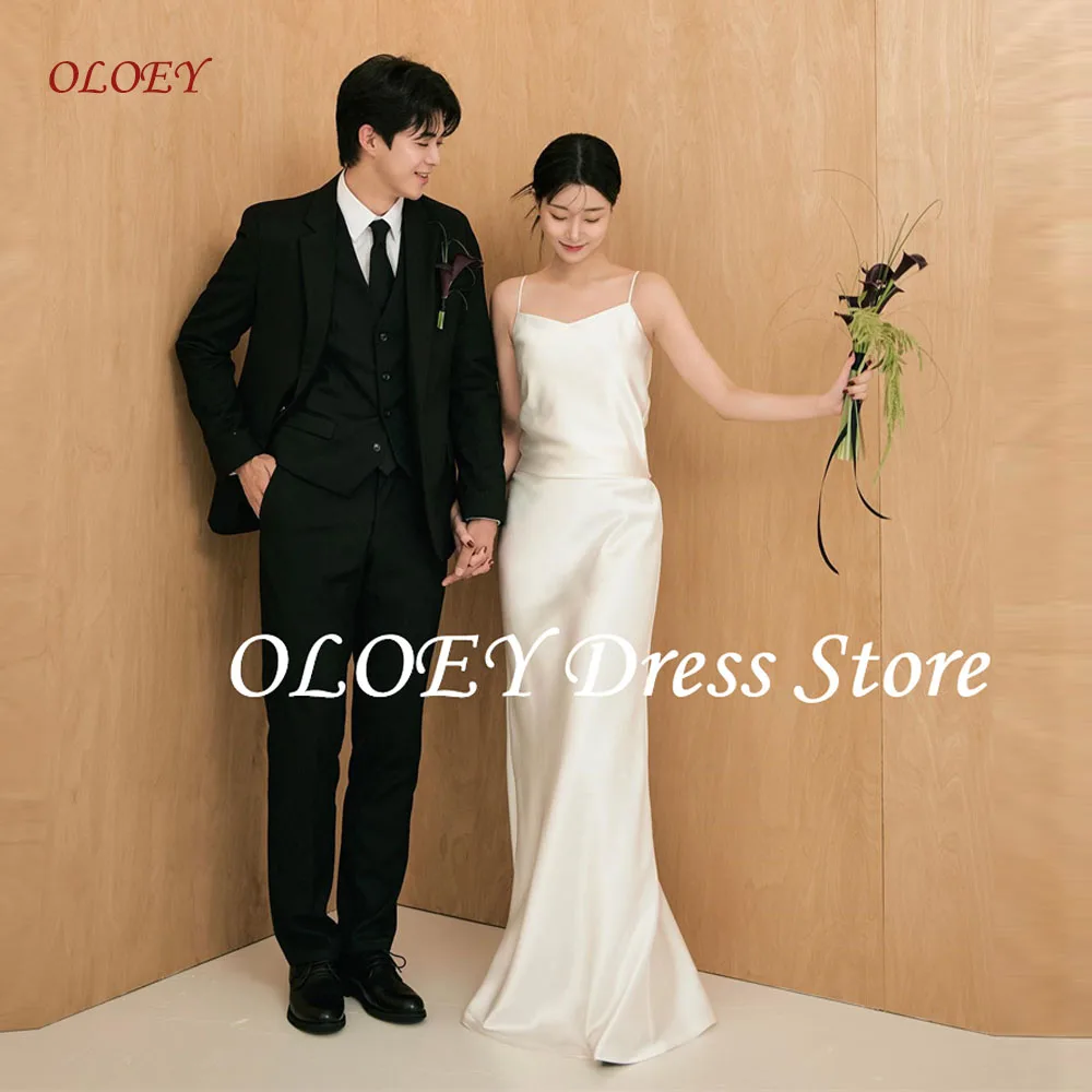 

OLOEY Simple Silk Satin Wedding Dresses Spaghetti Straps Floor Length Bridal Gowns Ivory Formal Evening Party Dress Customized