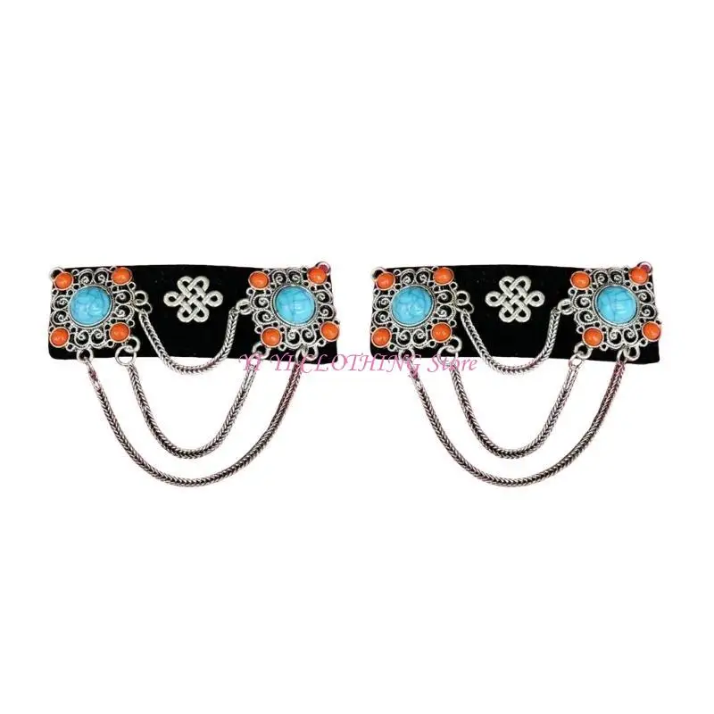 N5KF Stylish Mongolian Lint Hair Clip with Tassels and Rhinestones Accent for Women Who Love Ethnic and Retro Styles
