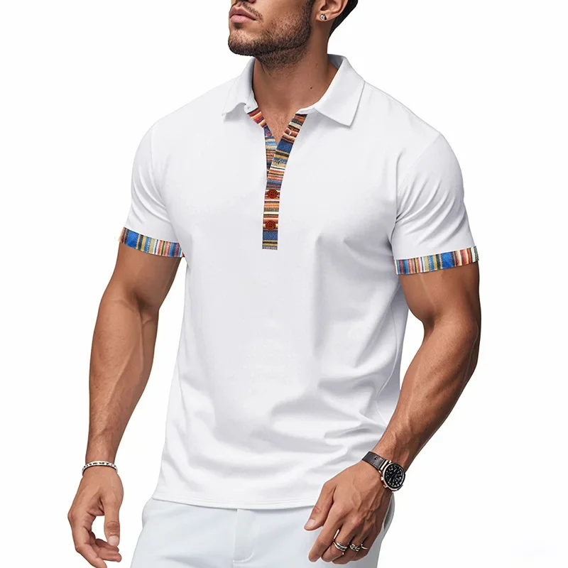 Summer New V-Neck Printed POLO Shirt Lapel Short Sleeve Loose Casual T-Shirt