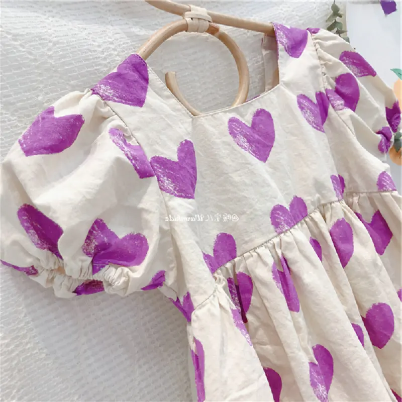 Girls' SkirtUHeart Collar Princess Dress25Summer New Foreign Trade Children's Wear Delivery3-8Years Old