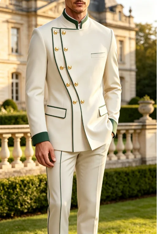 Fashion Notched Lapel Men's Suit Jacket Vest Pants 2PCS Classic Business Men Solid Color Suit Jacquard Groom Wedding Buckle suit