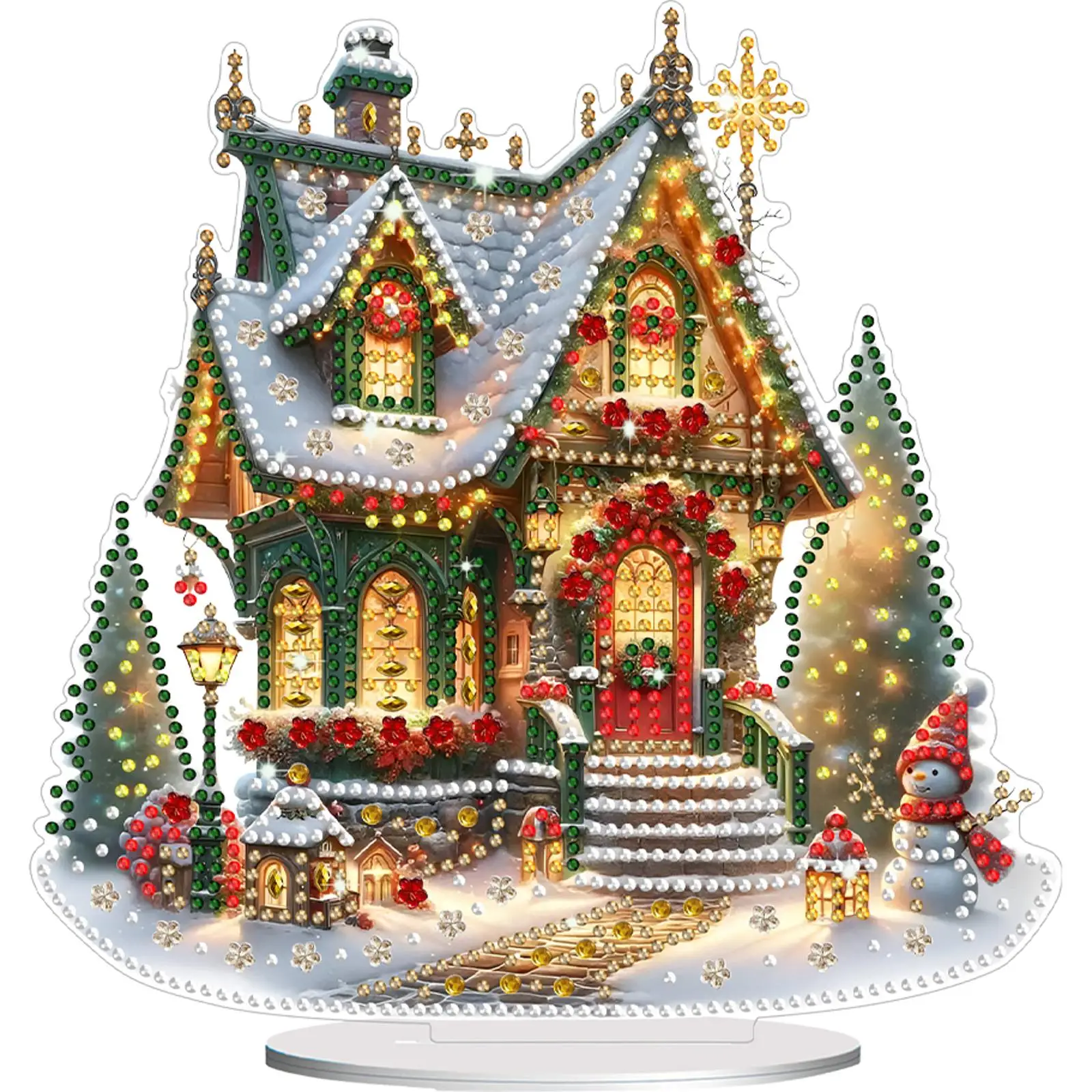 Acrylic Christmas House Colorful Light House Desktop Diamond Art Kits Rhinestones Desktop Ornaments Bedroom Table Decor