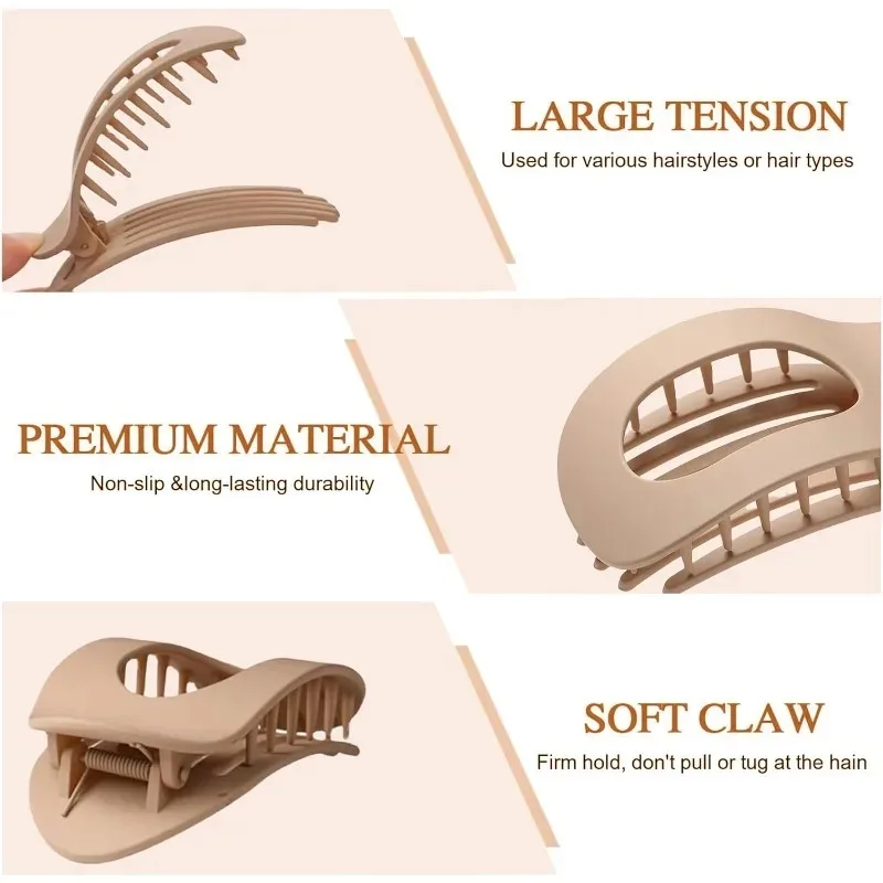 جديد لحزمة الشعر السميك والرقيق مكونة من 4 مقاطع شعر مسطحة غير لامعة ذات ألوان محايدة مشبك مخلب مسطح للنساء مشبك شعر مستدير