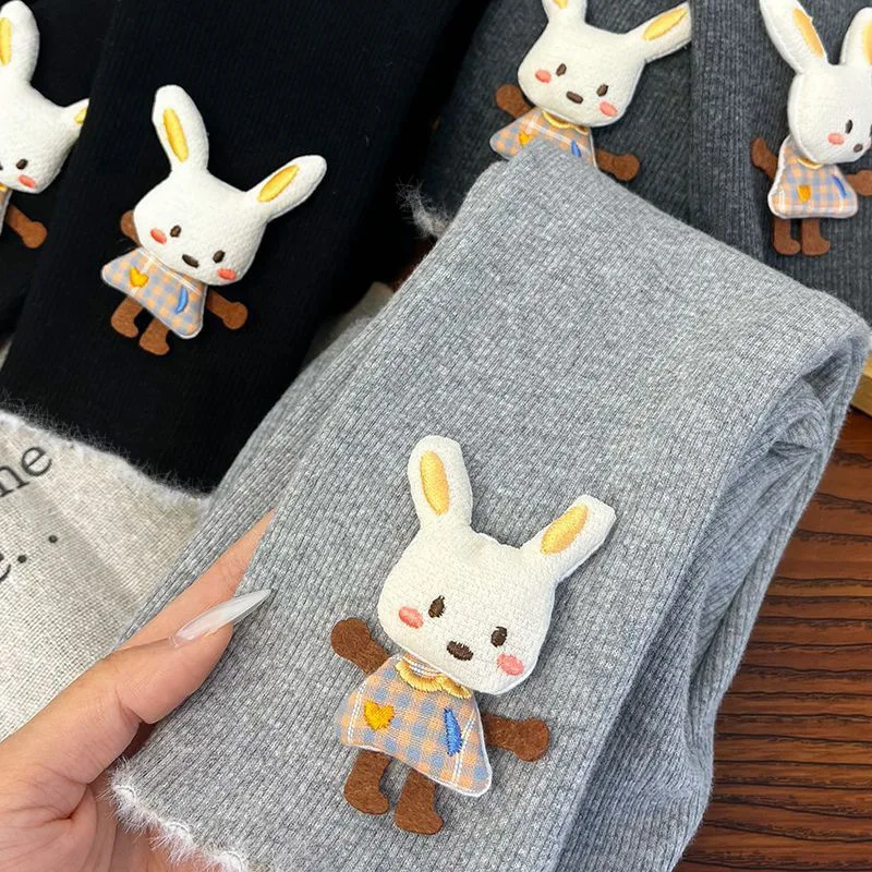 

2025 Girls Autumn and Winter New Leggings Cute Three-dimensional Rabbit Warm Children's Pants