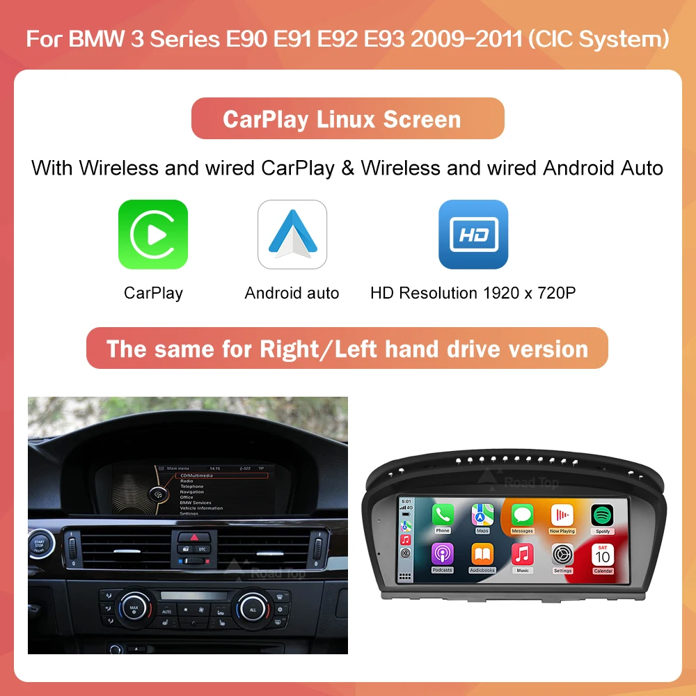 8.8 "1920*720 Draadloze CarPlay Android Auto Multimedia Display voor BMW 3 Serie E90 E91 E92 E93 5 Serie E60 E61 Touchscreen - afbeelding 1