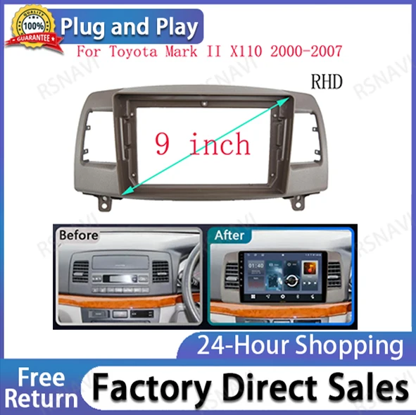 2 DIN 9 INCH Car frame Kit Cable Canbus Facia Panel  For Toyota Mark II X110 2000-2007 Big Screen Radio Audio Frame