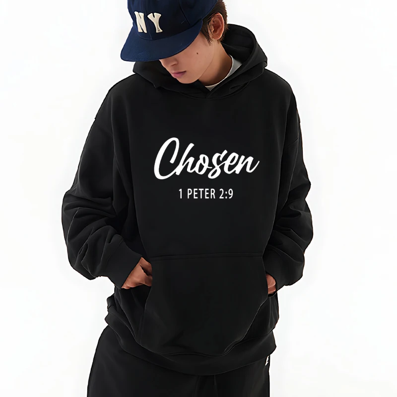 

CHOSEN Letter Printed Hoodie Men women Oversized Streetwear Sweatshirt Autumn Winter vintage Long sleeve Fleece pullover Unisex