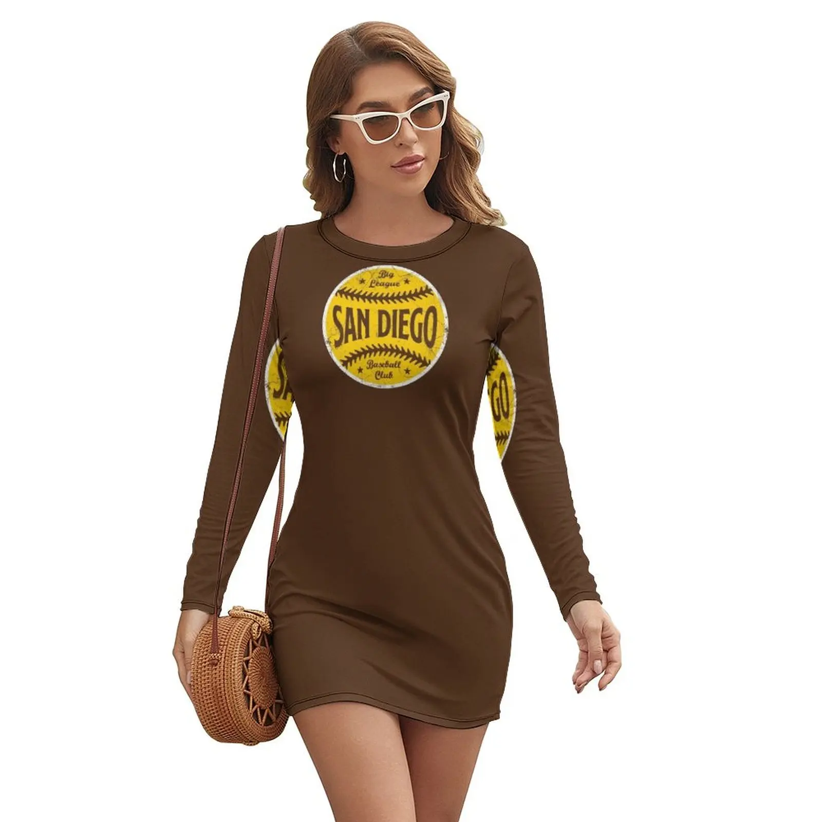 

San Diego Retro Big League Baseball - Brown Long-sleeved Dress Prom gown prom clothes dress summer 2024 women