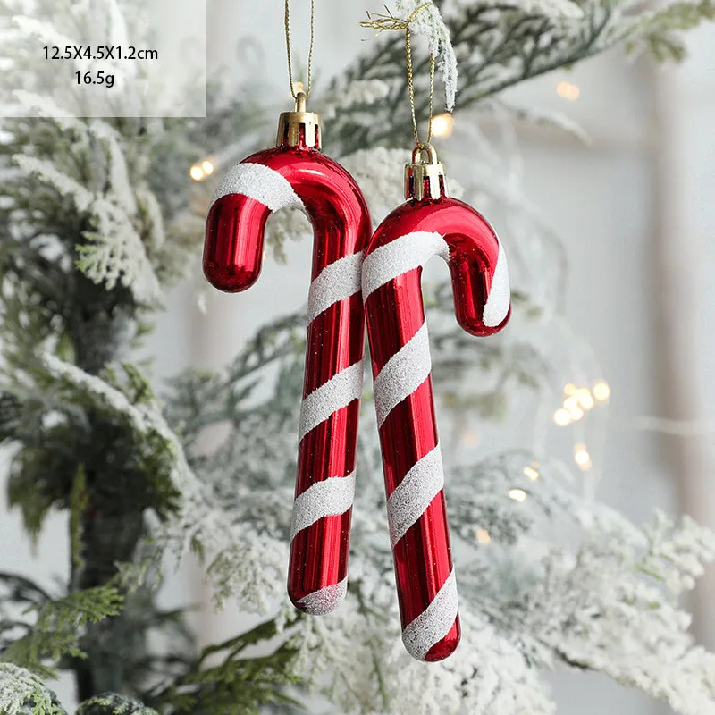2pcs Christmas Tree Ornaments Snowman Crutch Elk Xmas Tree Pendant Christmas Decoration for Home New Year Gifts 2023 Kids Toys
