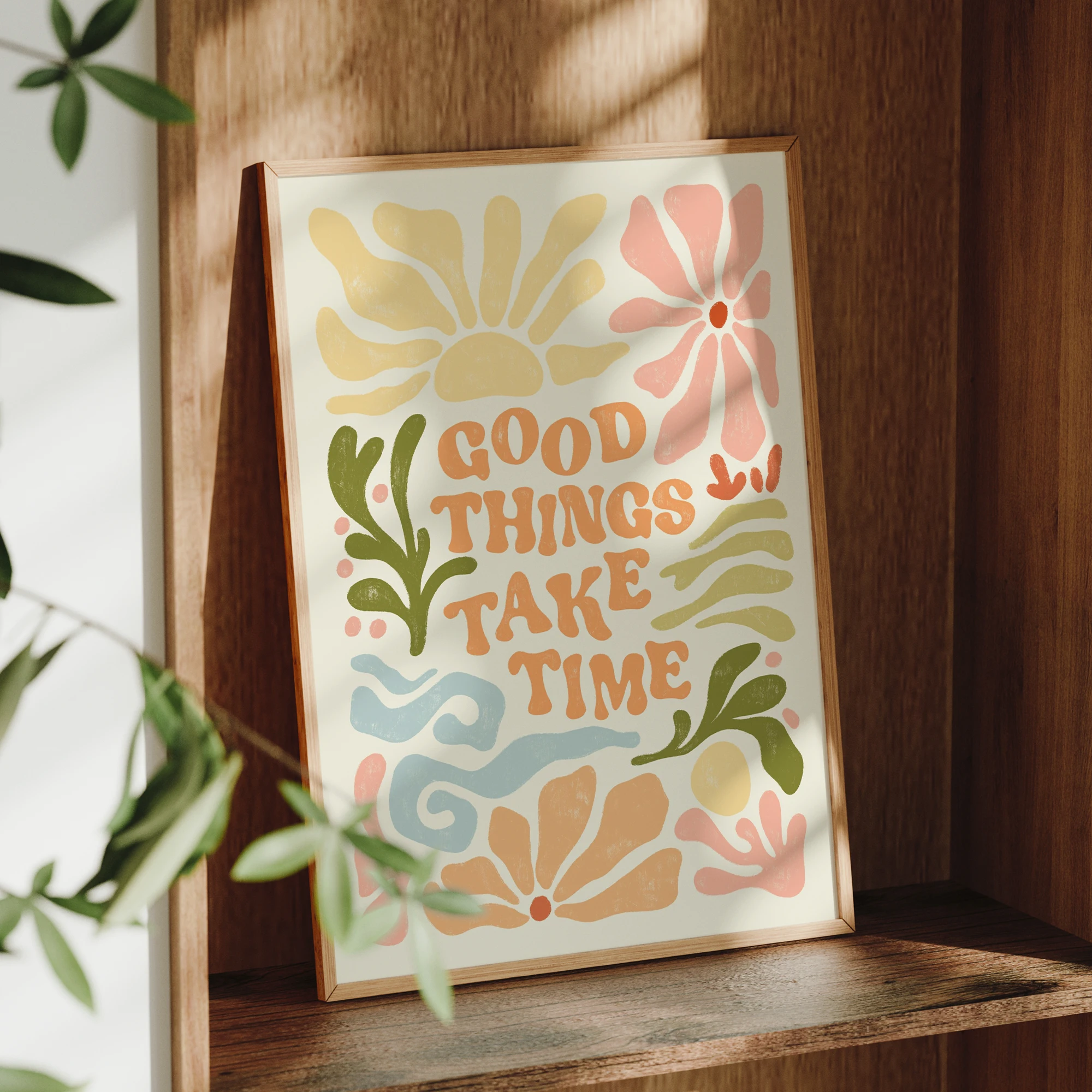 Modern Good Things Take Time Floral  Boho Inspirational Wall Art Print Canvas Painting Poster Picture For Bedroom Home Decor
