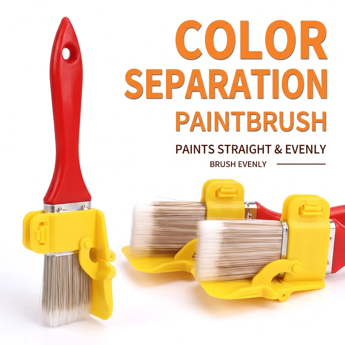 1pc Precision Edging Paint Brush, Dual Brushes Red & Blue, Orange Handle, Portable Brush for Walls, Ceilings, Trim DIY Tools