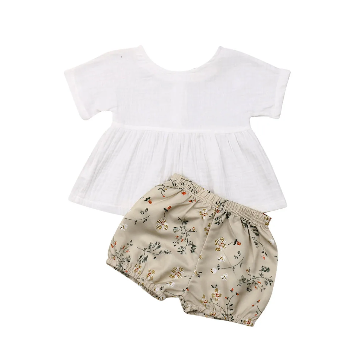 Newborn Baby Girls Outfits Short Sleeve T-Shirt Top Floral Shorts Pants Bloomers 2pce Summer Clothes Set