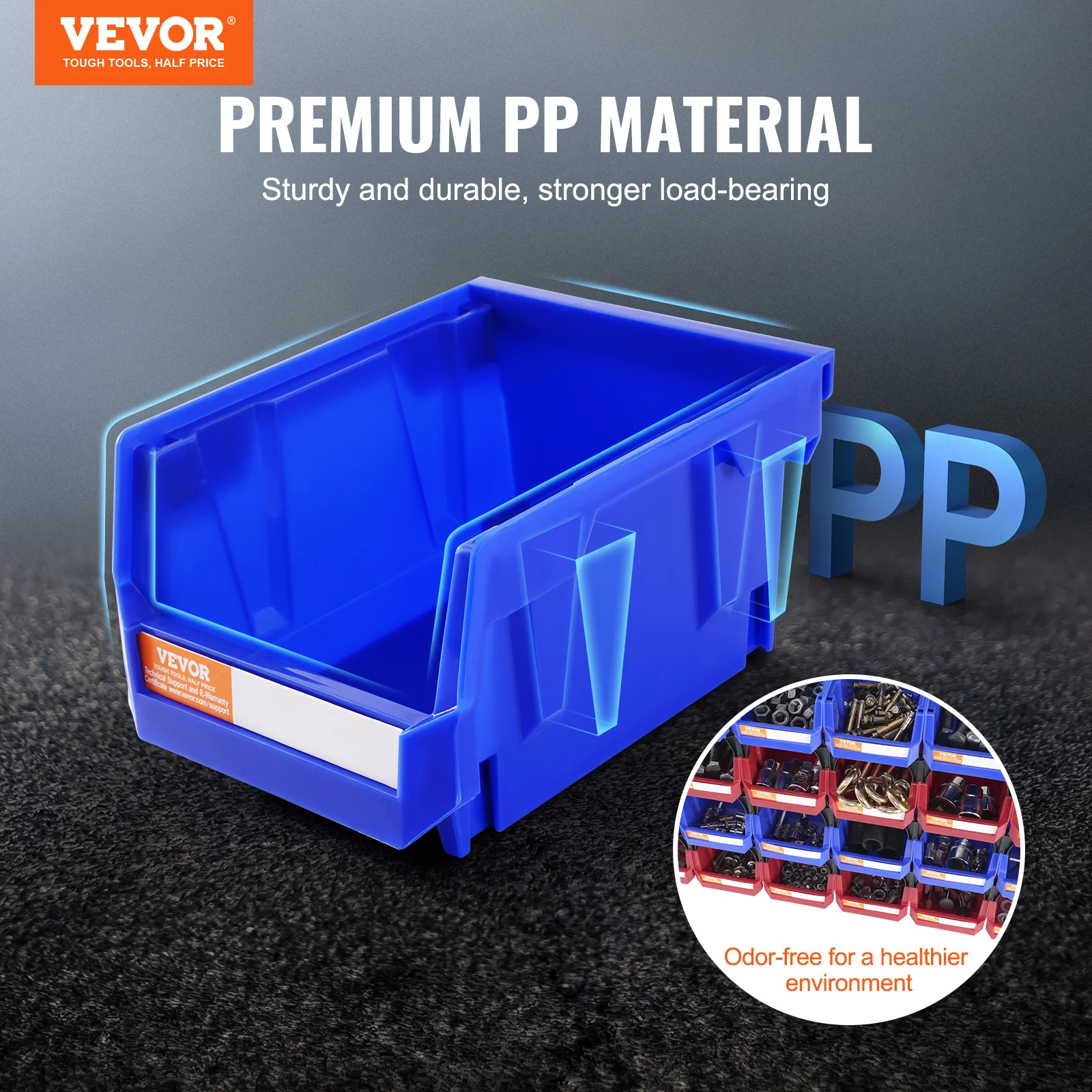

VEVOR Plastic Storage Bin, (5-Inch x 4-Inch x 3-Inch / 11-Inch x 5-Inch x 5-Inch / 11-Inch x 11-Inch x 5-Inch), Hanging Stackabl
