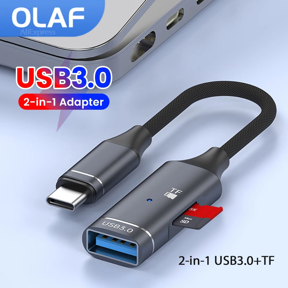 OLAF Type-C/Lightning to USB3.0 TF Storage Card Reader 2-in-1 Adapter U Disk Data Transfer Connector For iPhone Samsung Xiaomi