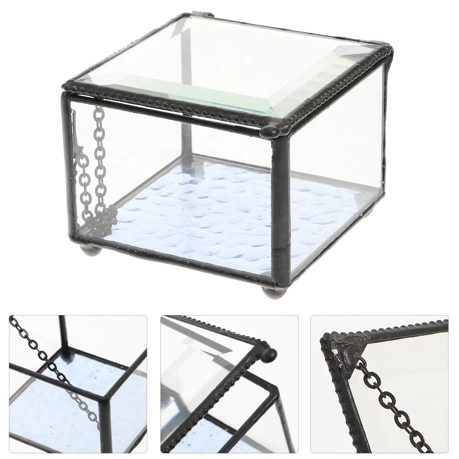 

Classic Jewelry Box with Metal Frame Storage for Necklace Earrings Bracelets Rings Display Container Gift for Women