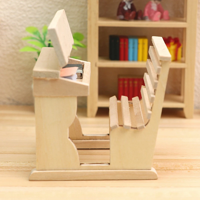 Wooden 1/12 Miniature Mini Children Desk Table Chair Set Simulation Furniture Model DIY Dollhouse Room Decoration Accessory Toys