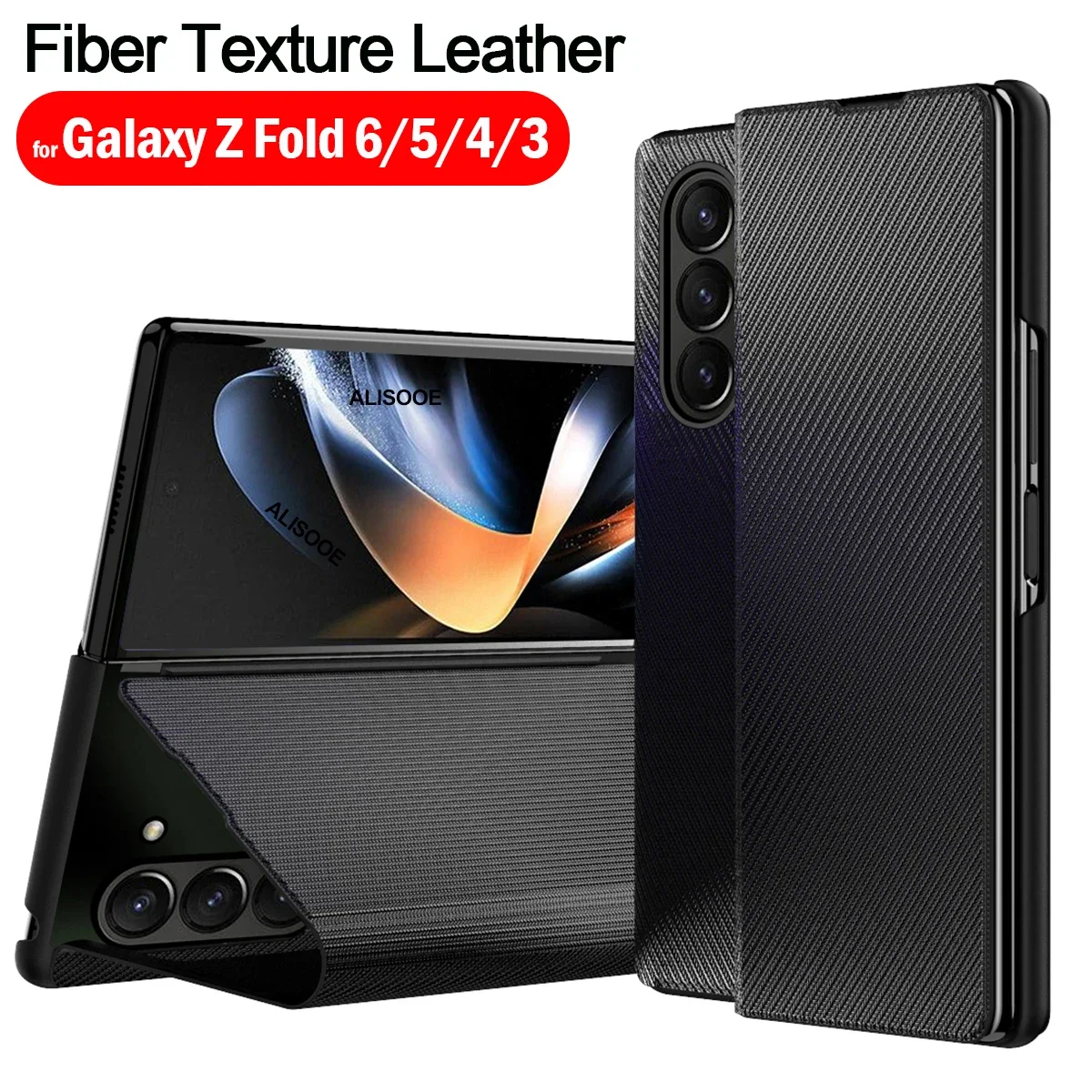 Funda for Samsung Galaxy Z Fold 6 Case Fiber Texture PU-Leather Holder Plastic Flip Cover for Samsung Z Fold 3 4 5 6 Fold6 Case