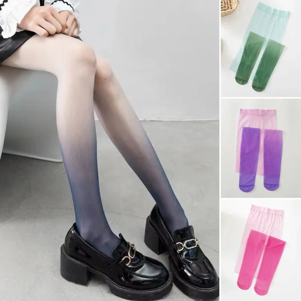 Thin Pantyhose Tights Sexy Transparent Leggings Summer Silk Stocking Candy Color Gradient Stockings Women