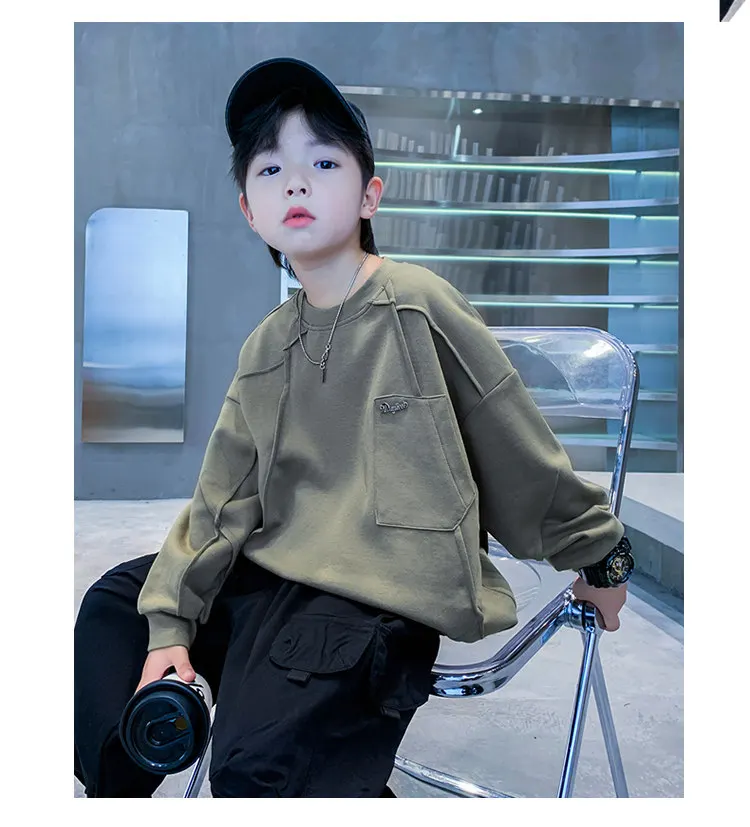 Neue Jungen-Sweatshirts 8 10 12 14 Jahre Alte Kinder Pullover Baumwolle Langarm Koreanische Kleidung Frühling Herbst Lässige Sweatshirts Oberteile – Detail 3