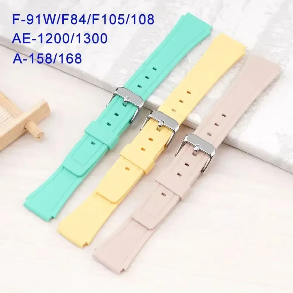 Colorful Silicone Bracelet 18mm Watch Strap for Casio F-91W/F84/F105/108 A-158/168 AE-1200/1300 Watchband Women Wristband