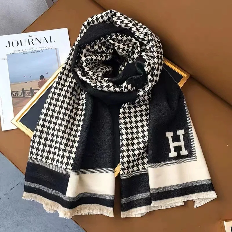 Luxury Brand Scarf H Letter Women\'s Scarf Winter Warm Thickened Large Shawl Versatile Cashmere Scarves Luxury Fashion Scarves