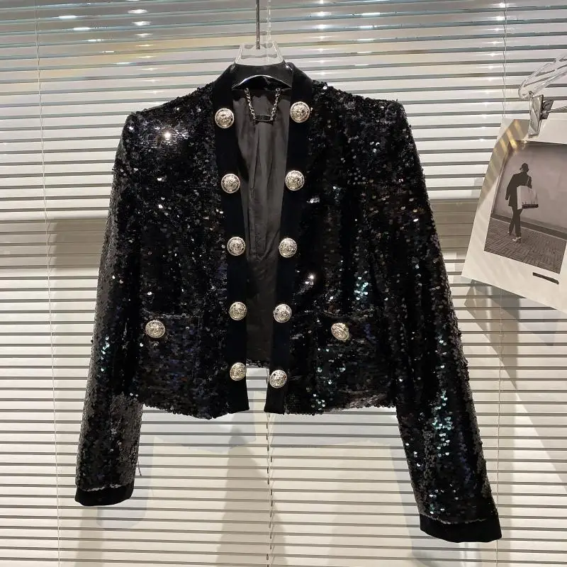 

iny Sequin ort Jaet Heavy Embelliment, двухрядное пальто с пуговицами Ele Lady's Jaet Commute Sle V-Ne Long Sve Coat