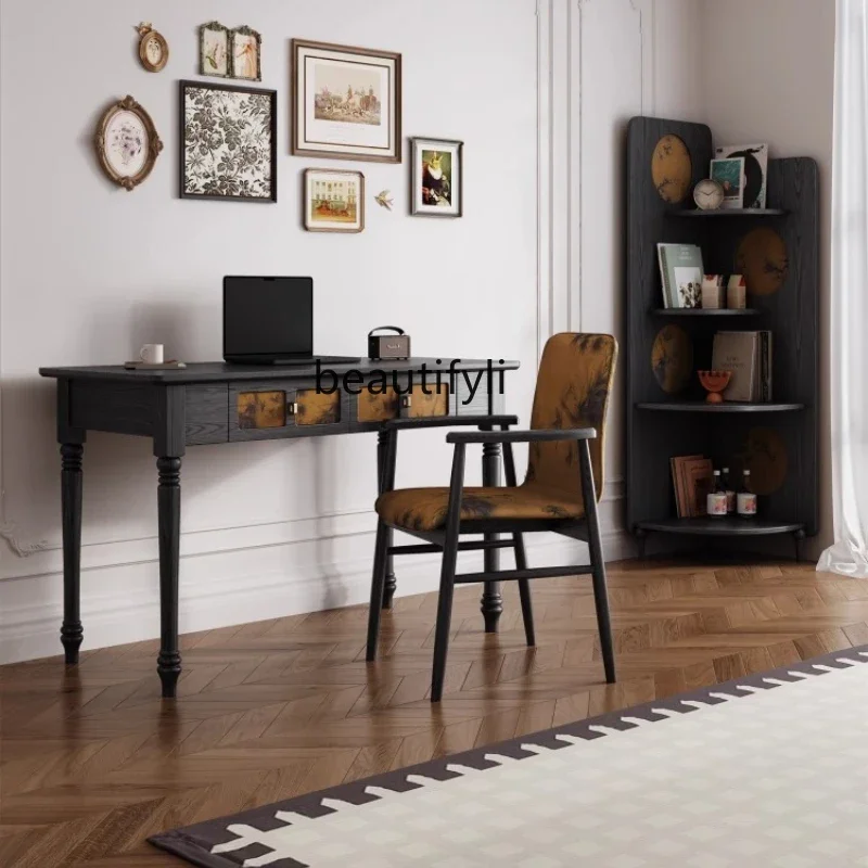 Medieval style solid wood desk household bedroom retro storage dresser writing table
