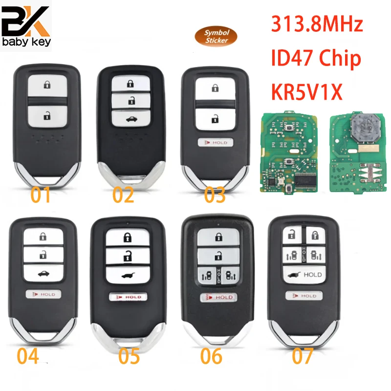 BBkey 313.8Mhz Smart Car Key For Honda Odyssey Clarity Fit Jazz Xrv Venzel Accord New inspire KR5V1X ID47 Chip Remote Key