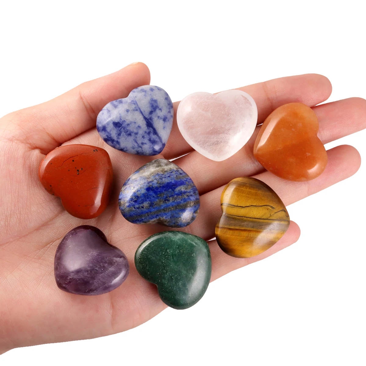 8 pçs/set sopro amor coração em forma de preocupação pedra reiki cura cristal semi-pedras preciosas para chakra balanceamento yoga meditação