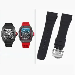 For Richard Mille Watch Strap Men's 25mm High Quality Imported Waterproof Rubber Silicone Rm055 011 Steel Fold Buckle Watchbands