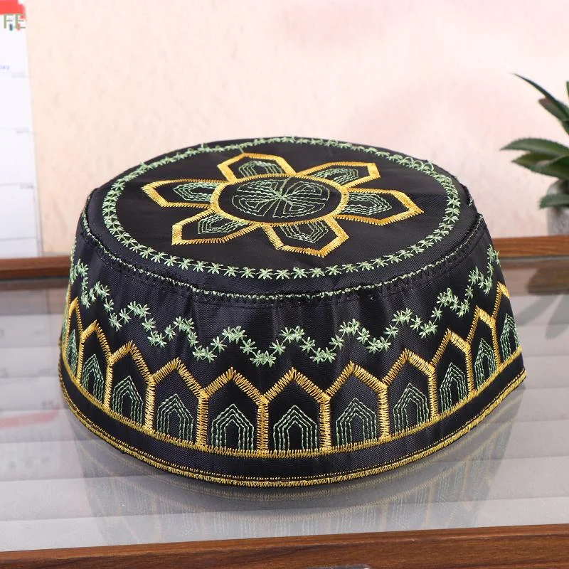 [F] Cotton Polyester Embroidery Men Prayer Caps Arab Muslim Leisure Saudi Arabia Hat Headscarf Clothing Turban Saudi Cap