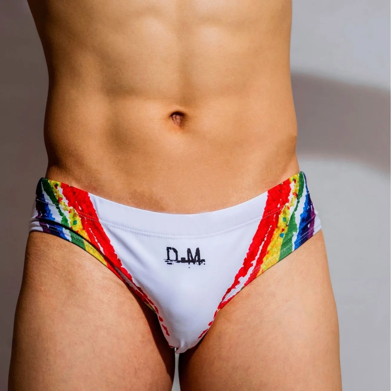 

Men's Swimming Underwear Trunks Low Waist Sexy Rainbow Zipper Stripe Print Briefs Youth Party Tight Swimwear