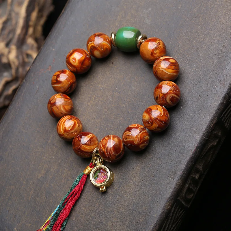Natural Mammoth Molar Tooth Bracelet Single Circle Tibetan Cultural Plaything Gawu Box Side Hanging Pendant Pine Stone Bucket