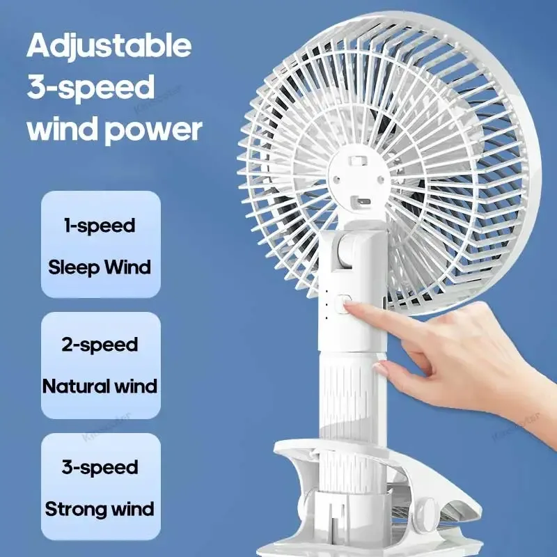 Mini Clip Fan Multifunctional Desktop Fan With Clip Rechargeable Portable Wall-Mounted Fan Mini Foldable Fan 3 Speed Adjustment
