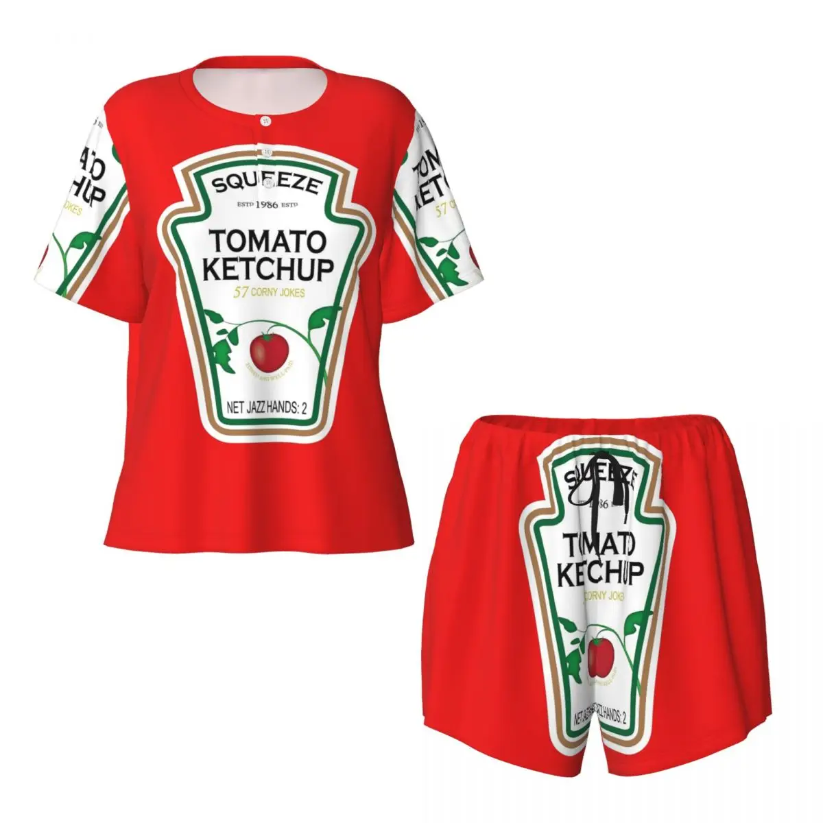 

Funny Ketchup Label Round Neck Short Sleeve Nightgowns for Sleeping Sleepshirts Women Loose Pajama Set Short Pants