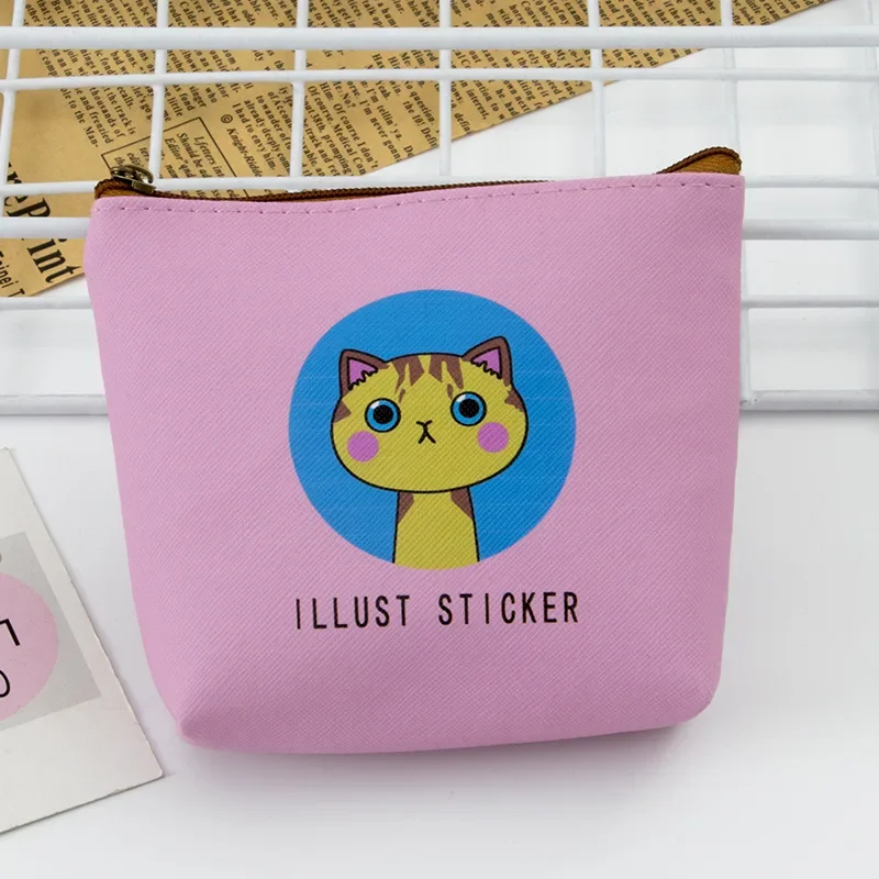 PU Leather Cute Cartoon Cat Coin Bags Zipper Coin Purse Coin Pouch Data Cable Earphones Bag ID Credit Card Bags Kids Cute Wallet