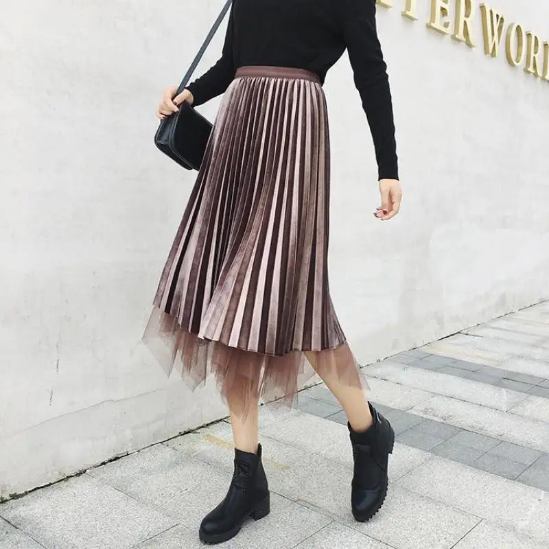 

Skirts Womens 2023 Tulle Mesh Casual Pleated Skirt Autumn Winter Saia Female Jupe Tutu Skirts Female Mujer Moda