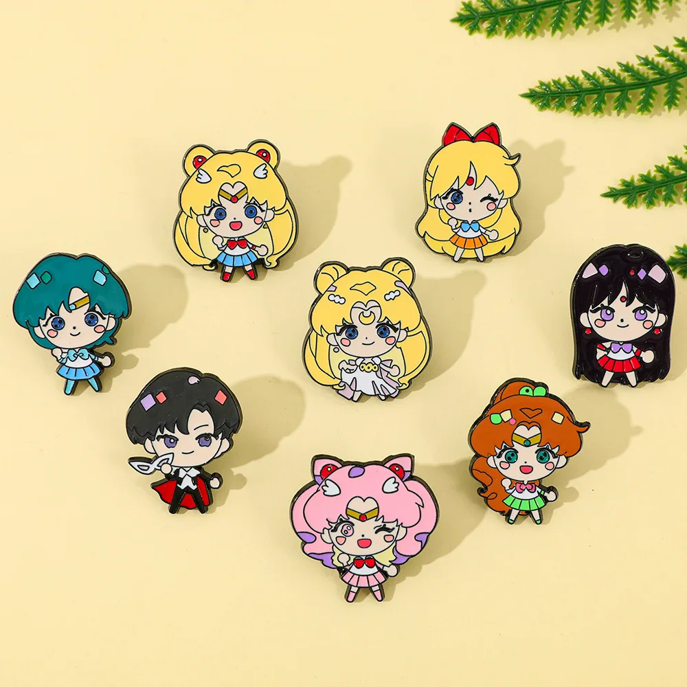 Cute Magical Girl Enamel Pins Set Q‑Version Cartoon Warrior Characters Alloy Brooch Badge for Backpack Lapel Jacket Accessory