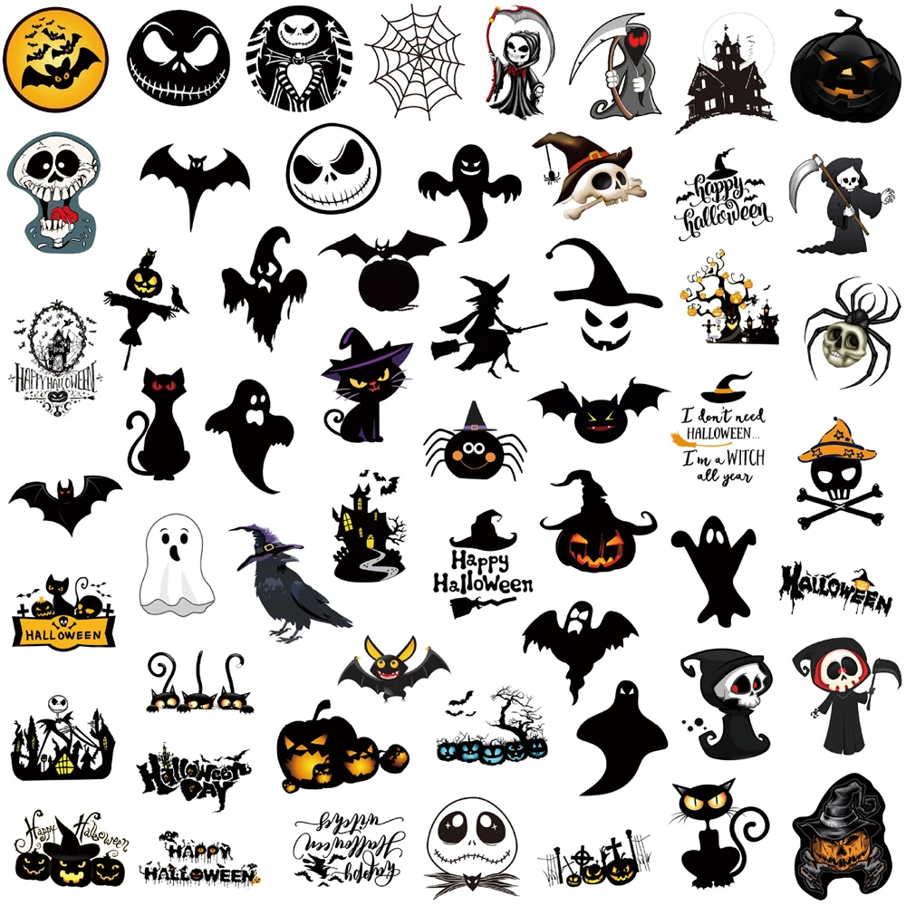 55PCS Halloween Bat Ghost Cartoon Graffiti Waterproof Stickers Creative Trendy Fridge Skateboard Guitar HelmetDecorationStickers