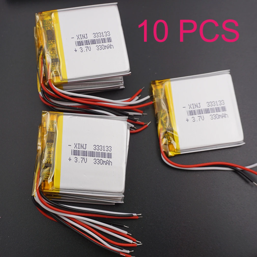 

10pcs 3.7V 330 mAh 333133 Thermistor 3 Wire Li-Polymer Li Lithium Lipo Battery For PDA Driving Recorder Phone Car Camera E-Book