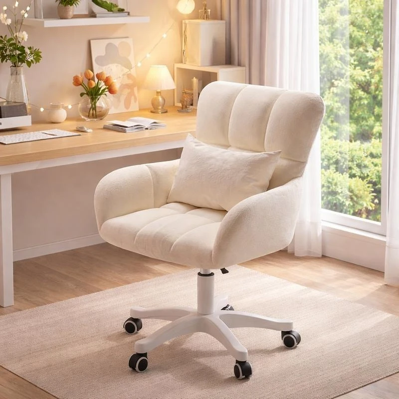 Height Adjustable Sherpa Vanity Chair, Minimalist Desk Chair for Dorm, Bedroom & Makeup